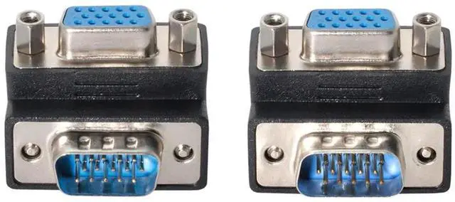 Main image of WRIARICH 2 Pack 90 Degree Angled VGA Gender Changer, HDB15Pin SVGA Male to Female Right Angle Adapter for Monitor Projector Graphics Card