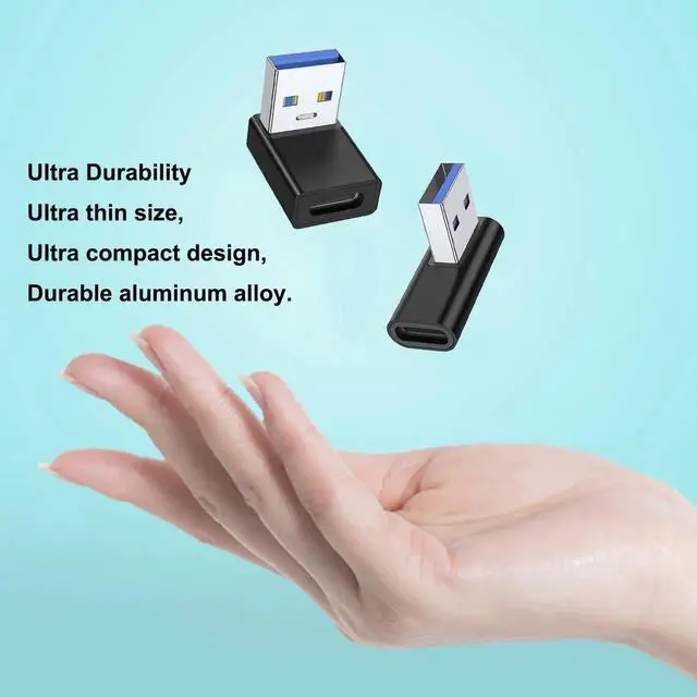 Alt view image 2 of 6 - WRIARICH 4 Pack 90 Degree USB A Male to USB C Female Adapter, Up/Down Left/Right Angle Type C Elbow Converter Black Compatible with Laptop PC USB Charger Power Bank All USB-C Devices