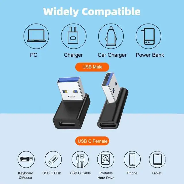 Alt view image 5 of 6 - WRIARICH 4 Pack 90 Degree USB A Male to USB C Female Adapter, Up/Down Left/Right Angle Type C Elbow Converter Black Compatible with Laptop PC USB Charger Power Bank All USB-C Devices
