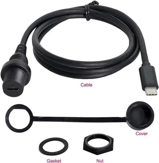 Alt view image 2 of 3 - WRIARICH Waterproof Dustproof USB 3.1 Type-C Flush Mount Extension Cable, Car Dashboard Panel Embedded Installation