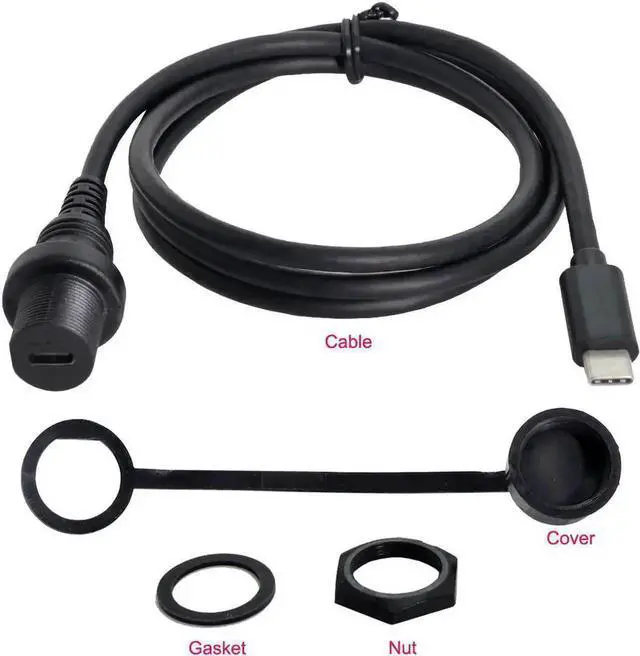 Main image of WRIARICH Waterproof Dustproof USB 3.1 Type-C Flush Mount Extension Cable, Car Dashboard Panel Embedded Installation