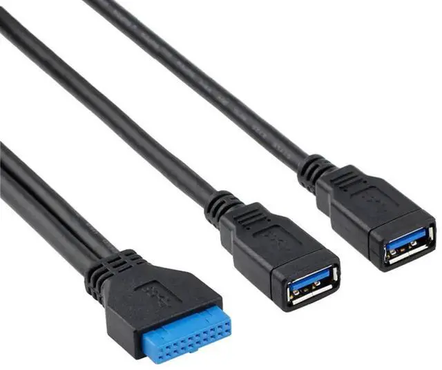 Alt view image 2 of 7 - WRIARICH 20CM USB3.0 19/20Pin Motherboard Header Male to Dual USB3.0 Female Y-Splitter Extension Cable