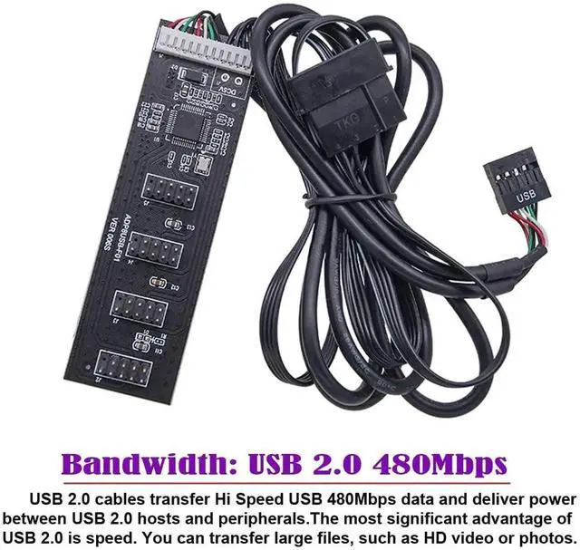 Alt view image 3 of 7 - WRIARICH Internal USB2.0 9Pin/10Pin Header 1-to-4 Female Hub Splitter Cable with IDE Power Supply Port for Motherboard