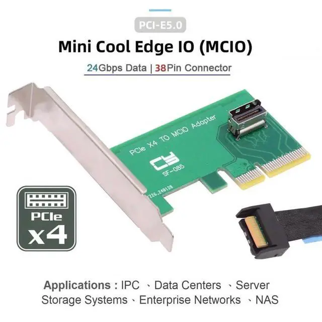 Alt view image 3 of 7 - WRIARICH PCIe 5.0 4.0 x4 to MCIO Mini Cool Edge IO Female Host Adapter, Compatible with NVMe U.2 SSD