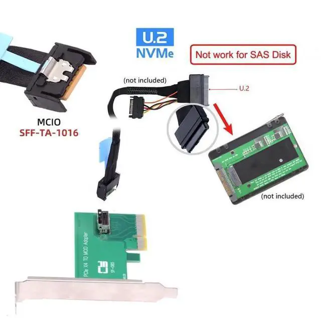 Alt view image 6 of 7 - WRIARICH PCIe 5.0 4.0 x4 to MCIO Mini Cool Edge IO Female Host Adapter, Compatible with NVMe U.2 SSD