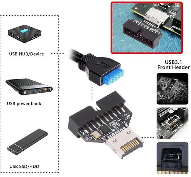 Alt view image 3 of 7 - WRIARICH USB 3.0 20Pin Header to Type-E IDC Socket Adapter with CH334P Chip, USB 3.1 Front Panel Converter for Desktop Motherboard