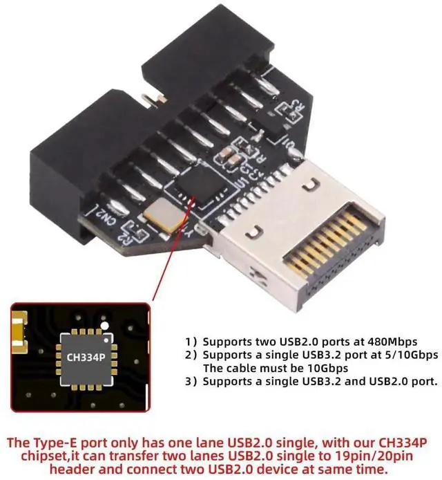 Alt view image 6 of 7 - WRIARICH USB 3.0 20Pin Header to Type-E IDC Socket Adapter with CH334P Chip, USB 3.1 Front Panel Converter for Desktop Motherboard