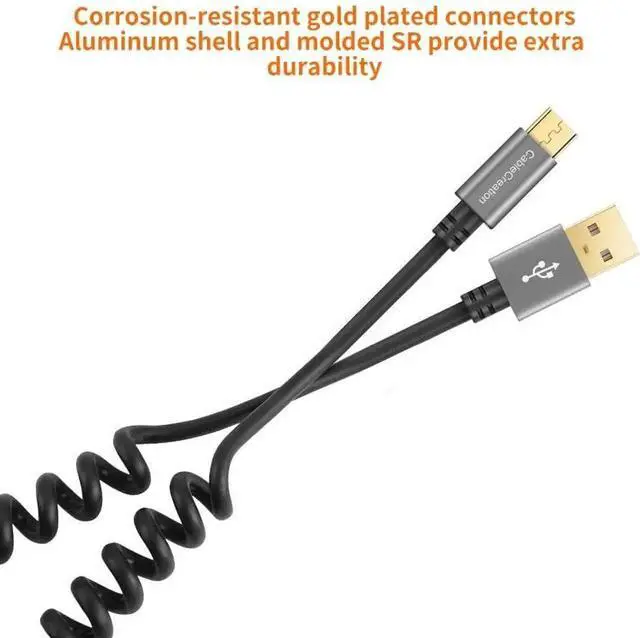 Alt view image 2 of 7 - WRIARICH Space Gray Coiled USB 2.0 A to Micro USB Cable, Retractable 0.56ft-4ft Charging & Data Cord for Android Phones, Tablets, Raspberry Pi Zero & Car Charger