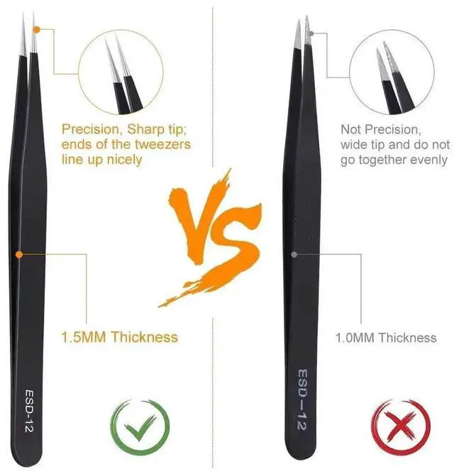 Alt view image 2 of 6 - WRIARICH 6 Pcs Anti-Static Precision Stainless Steel Tweezers Set, Curved & Straight Tips, for Electronics Soldering, Lab, Jewelry & Crafts
