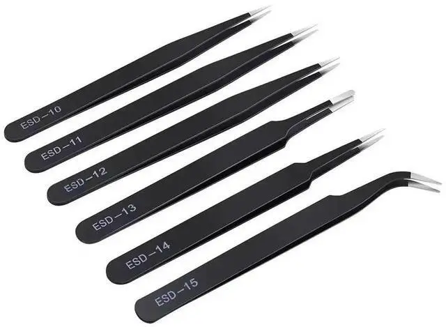 Main image of WRIARICH 6 Pcs Anti-Static Precision Stainless Steel Tweezers Set, Curved & Straight Tips, for Electronics Soldering, Lab, Jewelry & Crafts