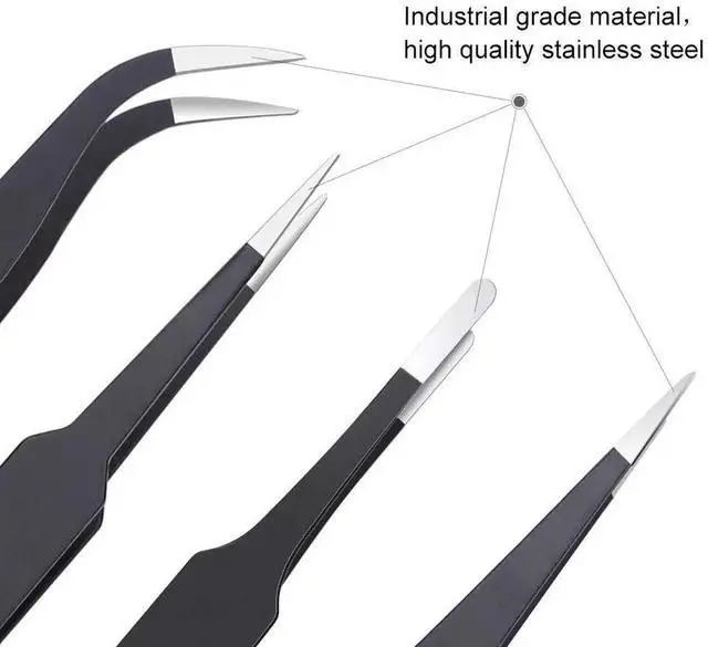 Alt view image 3 of 6 - WRIARICH 6 Pcs Anti-Static Precision Stainless Steel Tweezers Set, Curved & Straight Tips, for Electronics Soldering, Lab, Jewelry & Crafts