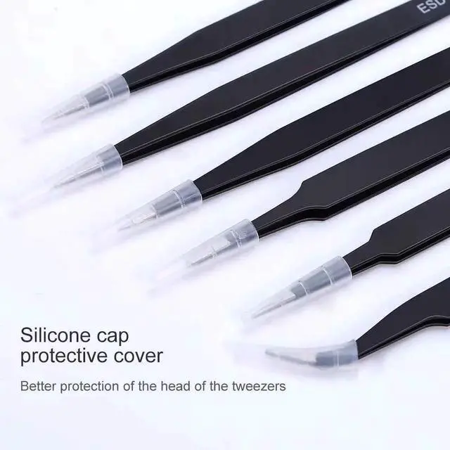 Alt view image 5 of 6 - WRIARICH 6 Pcs Anti-Static Precision Stainless Steel Tweezers Set, Curved & Straight Tips, for Electronics Soldering, Lab, Jewelry & Crafts