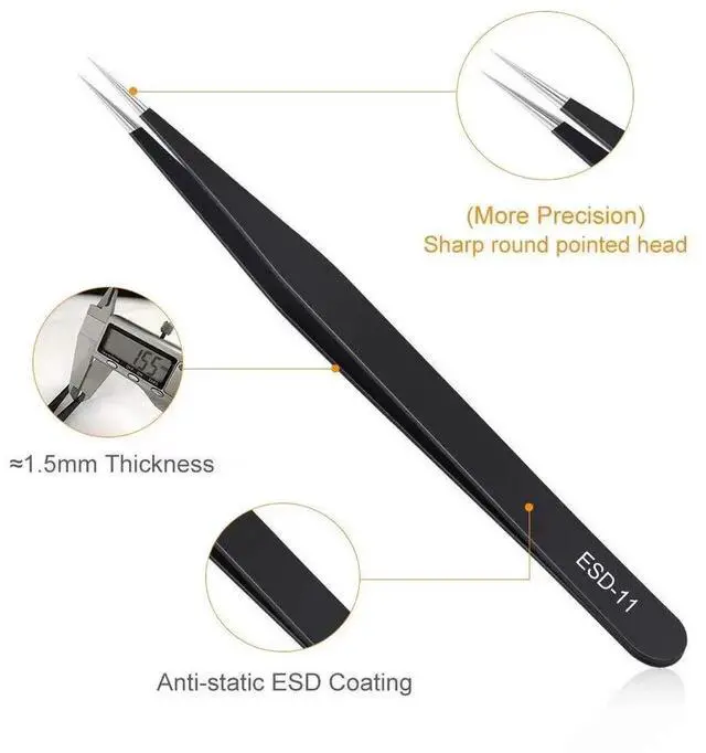 Alt view image 6 of 6 - WRIARICH 6 Pcs Anti-Static Precision Stainless Steel Tweezers Set, Curved & Straight Tips, for Electronics Soldering, Lab, Jewelry & Crafts