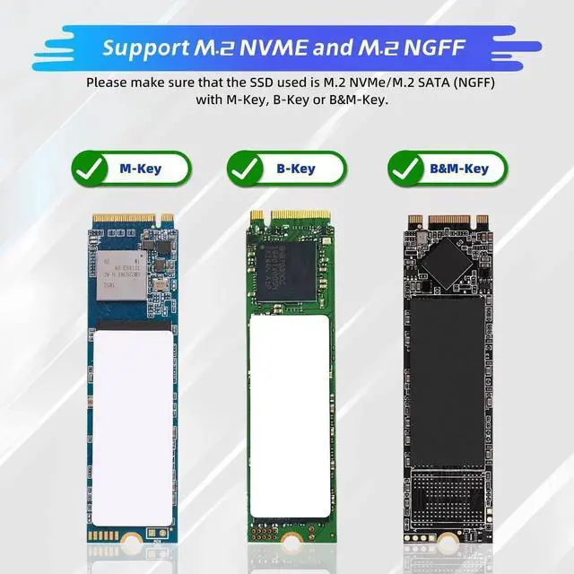 Alt view image 2 of 7 - WRIARICH Dual Protocol M.2 to USB Adapter Enclosure, USB3.1 Gen2 10Gbps, Supports NVMe M-Key & SATA B+M-Key SSD, UASP Accelerated, Up to 4TB, Fits 2230/2242/2260/2280