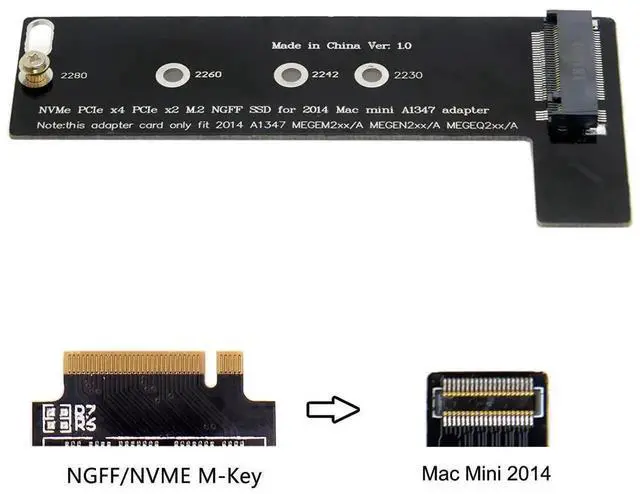 Alt view image 4 of 7 - WRIARICH M.2 NGFF M-Key NVMe SSD Converter Card, Internal Storage Upgrade Adapter for Late 2014 Mac Mini A1347 MEGEN2 MEGEM2 MEGEQ2, Supports 2230/2242/2260/2280 PCIe NVMe & AHCI SSD