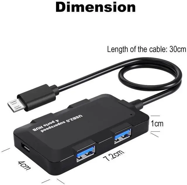 Alt view image 4 of 4 - WRIARICH Micro USB OTG Hub with 4 USB 2.0 Ports & Pass-Through Power Port, OTG Cable Adapter for Fire Stick 4K, Raspberry Pi Zero, Retro Game Consoles, Micro USB Android Phones & Tablets