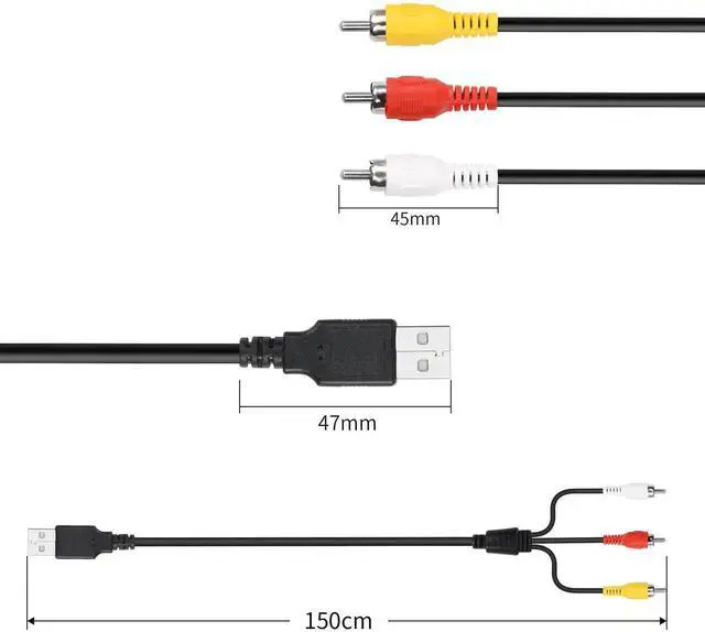 Alt view image 2 of 6 - WRIARICH 5FT/1.5M USB 2.0 A Male to 3 RCA Male Composite AV Cable, USB to Triple RCA Audio Video Splitter Cord for Vizio TVs & AV Media Devices