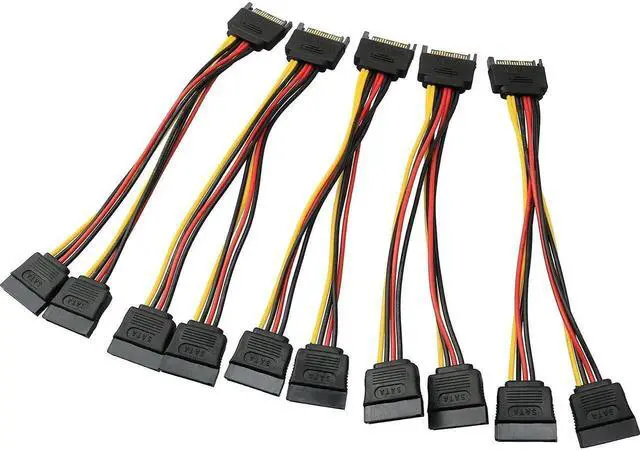 Main image of WRIARICH 5 Pack 20cm 15Pin SATA Power Y Splitter Cables, SATA Male to Dual 15Pin Female Power Extension Adapter Cord