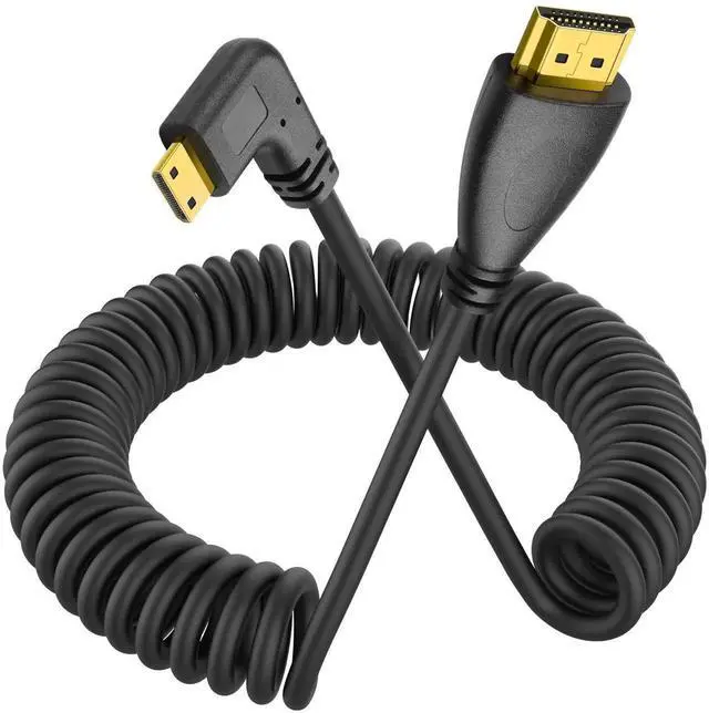 Main image of WRIARICH Right Angle 90° Coiled Mini HDMI to HDMI Cable, Stretchable Mini HDMI Male to Standard HDMI Male Cord for DSLRs, Camcorders, Cameras, Portable Screens & Field Monitors
