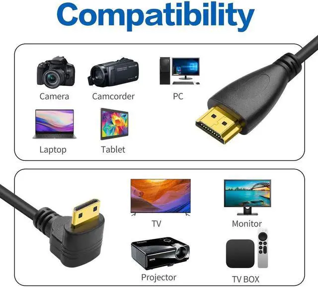 Alt view image 5 of 7 - WRIARICH Up Angle 90 Degree Coiled Mini HDMI to HDMI Cable, Mini HDMI Male to Standard HDMI Male Retractable Stretch Cord for DSLR, Camcorder, Camera, Portable Screen & Monitor