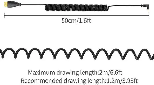 Alt view image 6 of 7 - WRIARICH Up Angle 90 Degree Coiled Mini HDMI to HDMI Cable, Mini HDMI Male to Standard HDMI Male Retractable Stretch Cord for DSLR, Camcorder, Camera, Portable Screen & Monitor