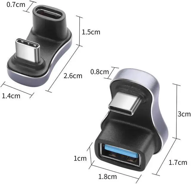 Alt view image 4 of 6 - WRIARICH 2 Pack 180 Degree U Shape USB C Adapter, USB A to C & USB C to C Elbow Connector 140W PD Charging 10/20Gbps Data Transfer Compatible with Laptop Phone Tablet