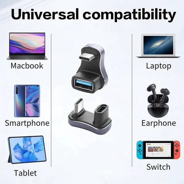 Alt view image 6 of 6 - WRIARICH 2 Pack 180 Degree U Shape USB C Adapter, USB A to C & USB C to C Elbow Connector 140W PD Charging 10/20Gbps Data Transfer Compatible with Laptop Phone Tablet