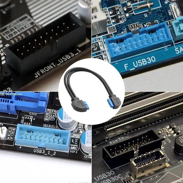 Alt view image 2 of 6 - WRIARICH 1ft/30cm 90 Degree USB 3.0 20Pin Motherboard Extension Cable, 19/20Pin Female to Female Front Panel Header Cord