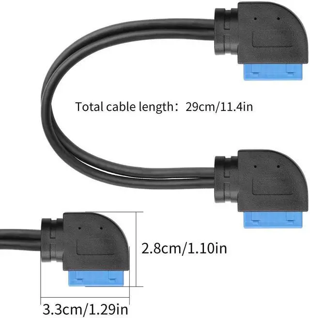 Alt view image 6 of 6 - WRIARICH 1ft/30cm 90 Degree USB 3.0 20Pin Motherboard Extension Cable, 19/20Pin Female to Female Front Panel Header Cord