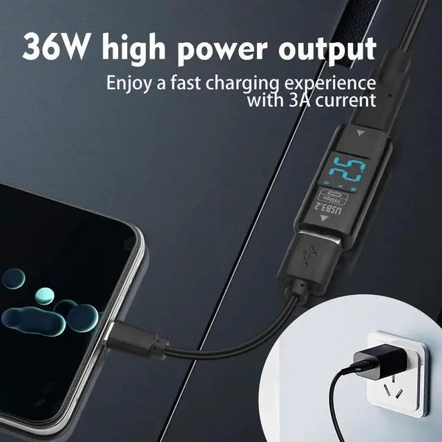 Alt view image 5 of 7 - WRIARICH 2 Pack USB 3.2 Gen2 USB C Female to USB A Female Coupler with Digital Power Display, 10Gbps Data Transfer Dual-Way Fast Charging Adapter Converter for USB-A & USB-C Devices