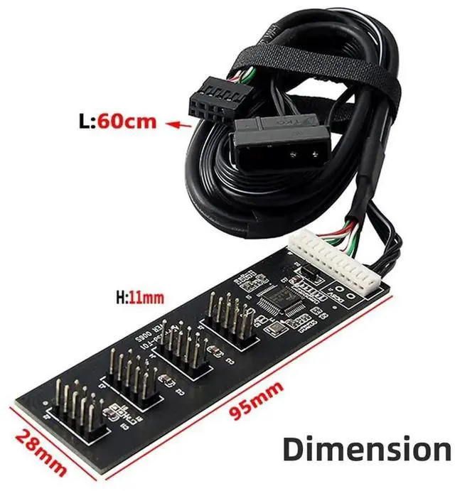 Alt view image 2 of 7 - WRIARICH USB 2.0 9/10Pin Header 1 to 4 Splitter Cable with IDE 5V Power Connector, Internal Port Multiplier Hub for PC
