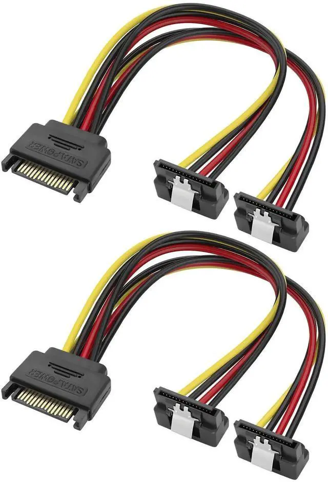 Main image of WRIARICH 2-Pack 20CM SATA 15Pin Power Y Splitter Cable, 18AWG Male to Dual Right-Angle Female for HDD SSD