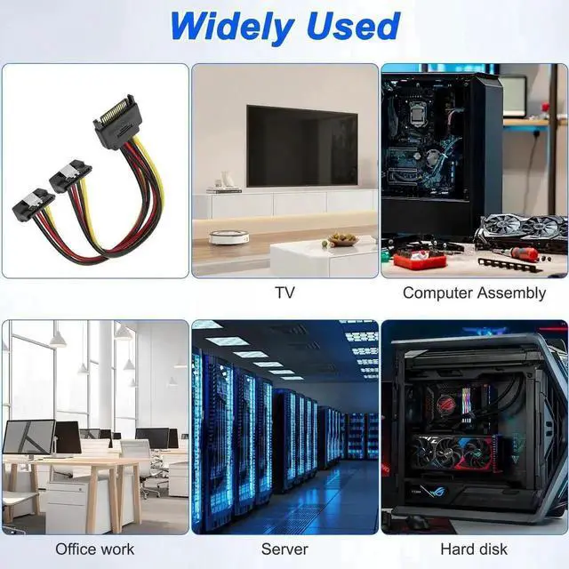Alt view image 4 of 7 - WRIARICH 2-Pack 20CM SATA 15Pin Power Y Splitter Cable, 18AWG Male to Dual Right-Angle Female for HDD SSD