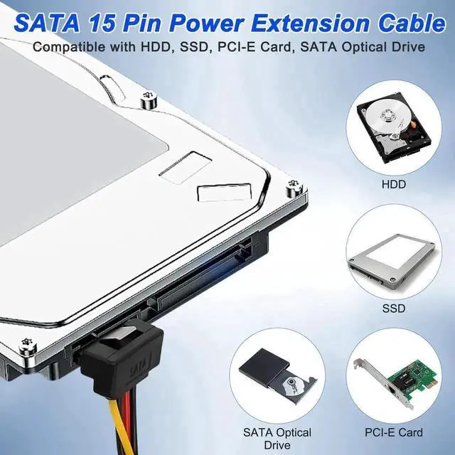 Alt view image 6 of 7 - WRIARICH 2-Pack 20CM SATA 15Pin Power Y Splitter Cable, 18AWG Male to Dual Right-Angle Female for HDD SSD