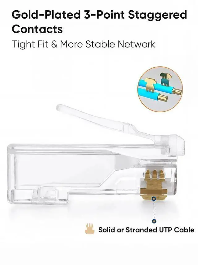 Alt view image 2 of 7 - WRIARICH 10 Pack Transparent Cat6 RJ45 UTP Crimp Connectors, 8P8C Ethernet Cable Plug Ends for Solid & Stranded Network Wires