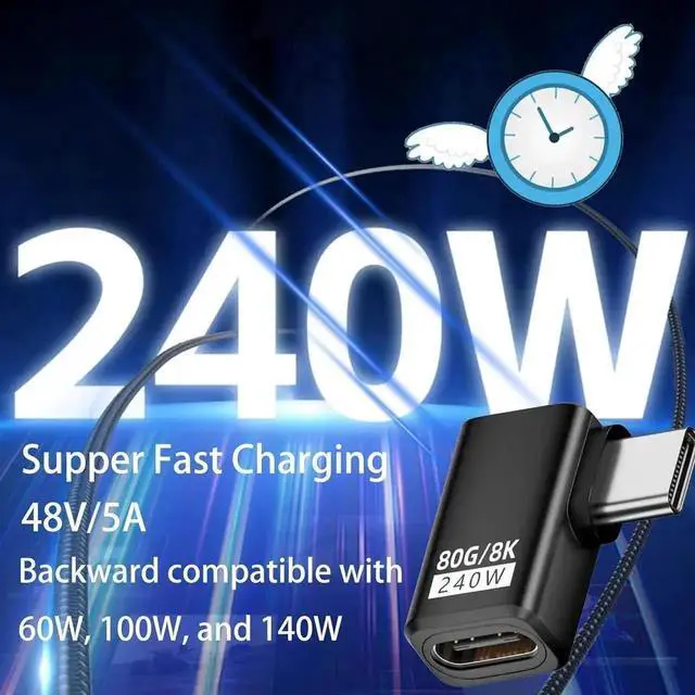 Alt view image 3 of 7 - WRIARICH 2 Pack 90-Degree Thunderbolt 5 USB-C Extender Adapter 80Gbps 240W PD Support 8K@60Hz Up & Down Angle