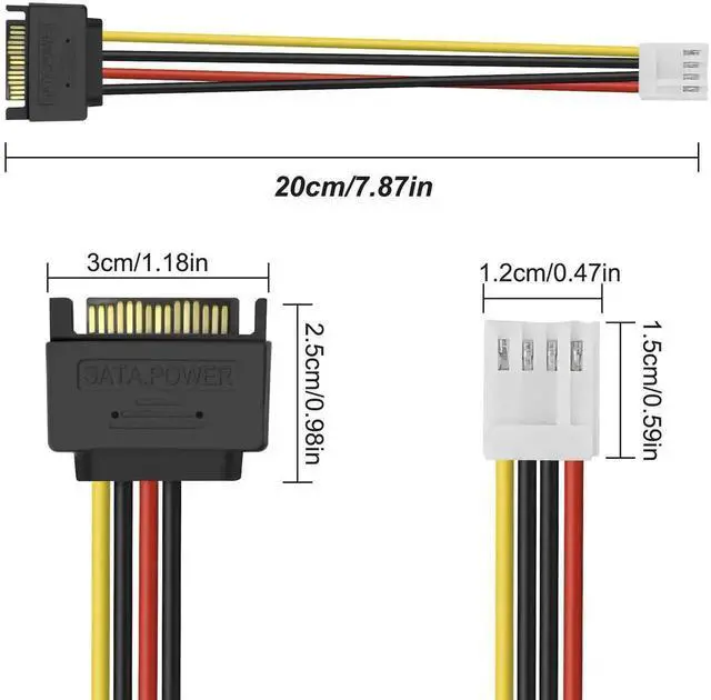 Alt view image 2 of 7 - WRIARICH 2 Pack 20CM 4Pin FDD to 15Pin SATA Male Power Cable for Hard Drives