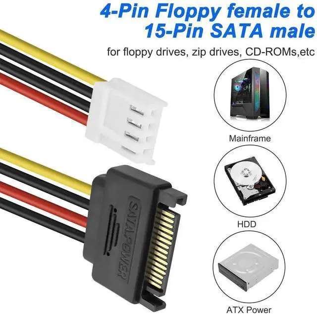 Alt view image 3 of 7 - WRIARICH 2 Pack 20CM 4Pin FDD to 15Pin SATA Male Power Cable for Hard Drives