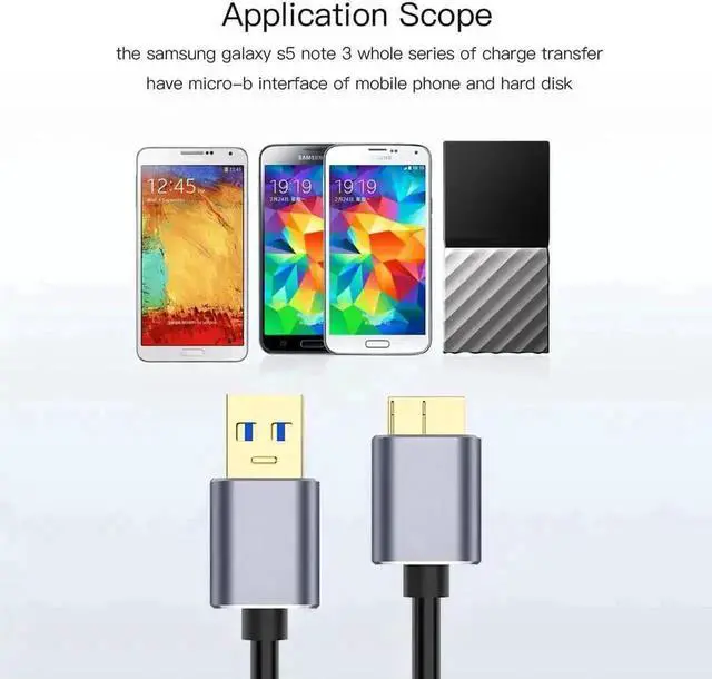 Alt view image 6 of 7 - WRIARICH 1M/3.3ft USB 3.0 Type A to Micro B Cable, Male to Male High Speed Data Sync Cord for External Hard Drive, Samsung S5, Note 3