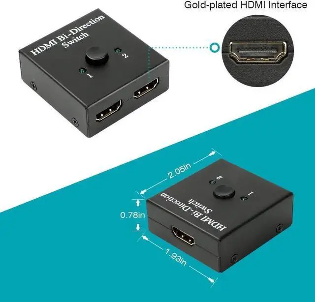 Alt view image 2 of 7 - WRIARICH 2 Port Bi-Directional Manual HDMI Switch, 2 in 1 Out /1 in 2 Out HDMI Hub Supports 4K, 3D, 1080P, HDCP Passthrough