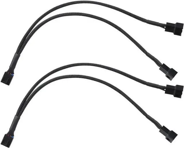 Main image of WRIARICH 2 Pack 10 Inch Sleeved 1-to-2 PWM Fan Splitter Cable, Black Braided 2-Way PC Fan Extension Cord Compatible with 3-Pin & 4-Pin CPU Chassis Fans