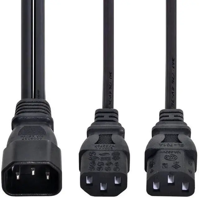 Alt view image 7 of 7 - WRIARICH IEC C14 Male to Dual C13 Female Y Splitter Power Cable 10A 250V for Computer Monitor PDU Printer Chassis