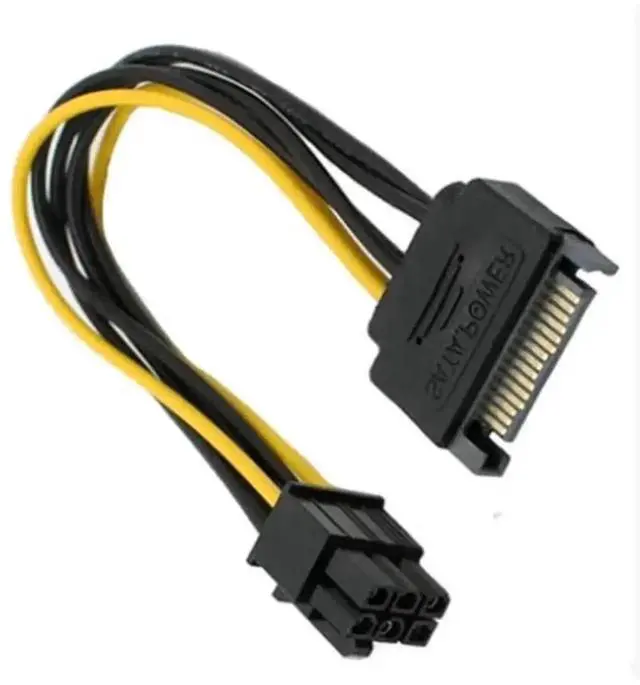 Main image of WRIARICH 6Pin PCIe to 15Pin SATA Power Adapter Cable, 20cm 18AWG for BTC Miner Rig & Desktop PC