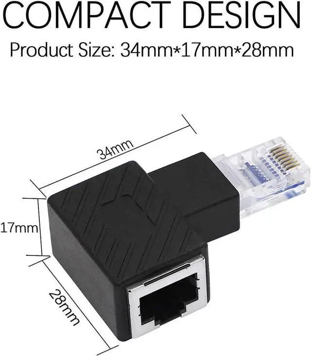 Alt view image 3 of 5 - WRIARICH 2 Pack Left 90 Degree RJ45 Male to Female Right Angle Ethernet Adapter, 8P8C LAN Cable Elbow Extender, Compatible with Cat5/Cat5e/Cat6 Network Cables