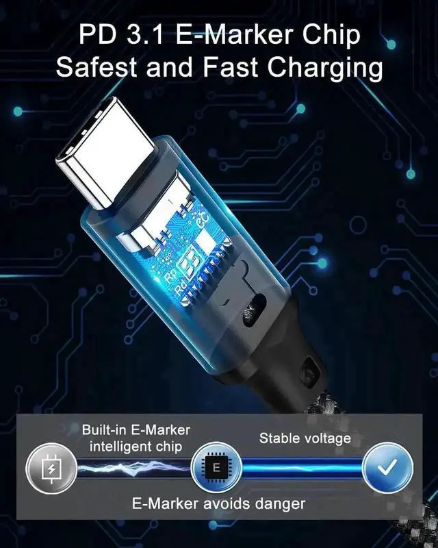 Alt view image 6 of 7 - WRIARICH 2M/6.6FT Nylon Braided USB-C to USB-C Cable | PD3.1 240W(48V 5A) Super Fast Charging Cord Compatible with MacBook Pro, iPad Pro, Galaxy S22/A10 & All USB-C Devices