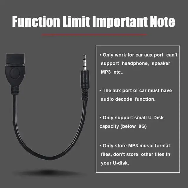 Alt view image 2 of 6 - WRIARICH USB 2.0 Female to 3.5mm Male AUX OTG Adapter Cable, 1/8 Inch Audio Jack Converter for Car Stereo to Play Music from USB Flash Drives