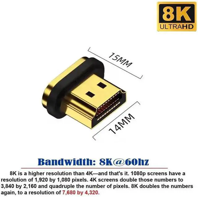 Alt view image 4 of 6 - WRIARICH Magnetic HDMI 2.1 Adapter with 19Pin Full Contacts, Support 8K Video Signal Magnetic HDMI Connector for Laptops, HDTV, Monitors
