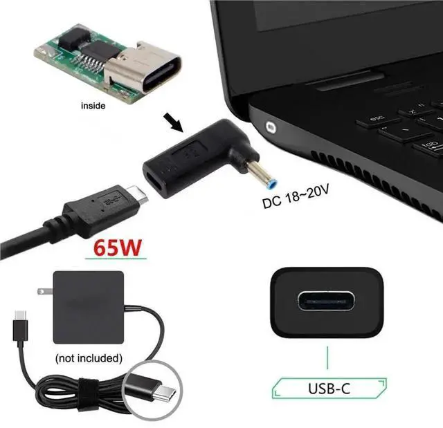 Alt view image 2 of 7 - WRIARICH 90 Degree Angled USB 3.1 Type-C Female to DC 4.5mmx3.0mm PD Emulator Trigger Adapter, 100W Fast Charging Converter for HP 4.5*3.0mm Barrel Jack Laptops