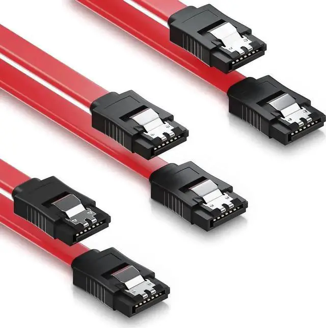 Main image of WRIARICH 3 Pack SATA III 6Gbps Data Cables, 15.75 Inch Straight SATA Cord with Locking Latch for HDD SSD Optical Drives, Red