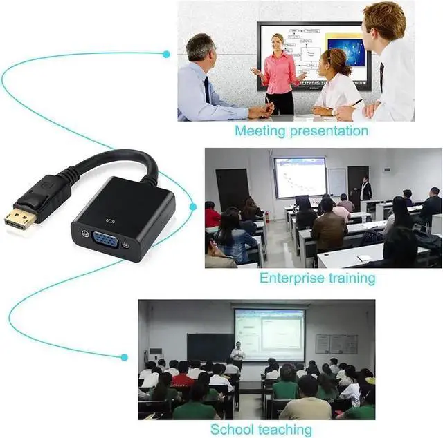 Alt view image 7 of 7 - WRIARICH Black 20Pin DisplayPort Male to 15Pin VGA Female Adapter, 1080P DP to VGA Converter for MacBook ThinkPad PC Laptop Monitor Projector